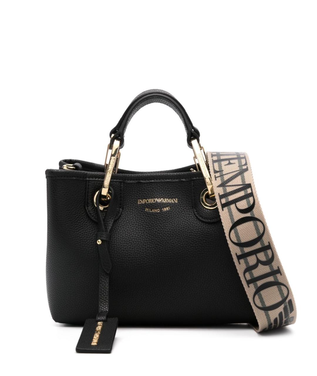 EMPORIO ARMANI Черная сумка тоут из искусственной кожи, фото 1