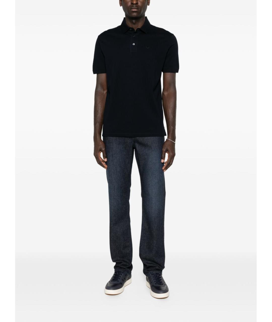 EMPORIO ARMANI Синее хлопковое поло с коротким рукавом, фото 2