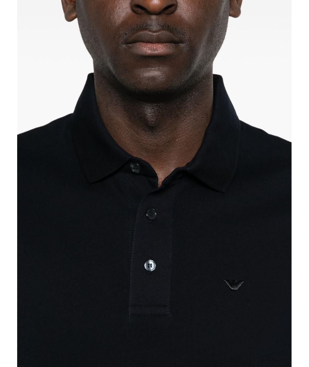 EMPORIO ARMANI Синее хлопковое поло с коротким рукавом, фото 5