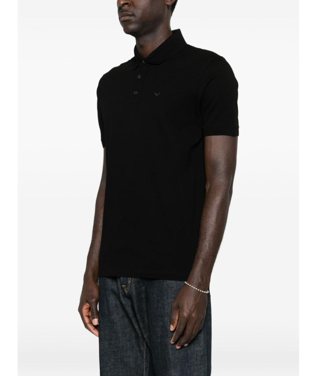 EMPORIO ARMANI Черное хлопковое поло с длинным рукавом, фото 3