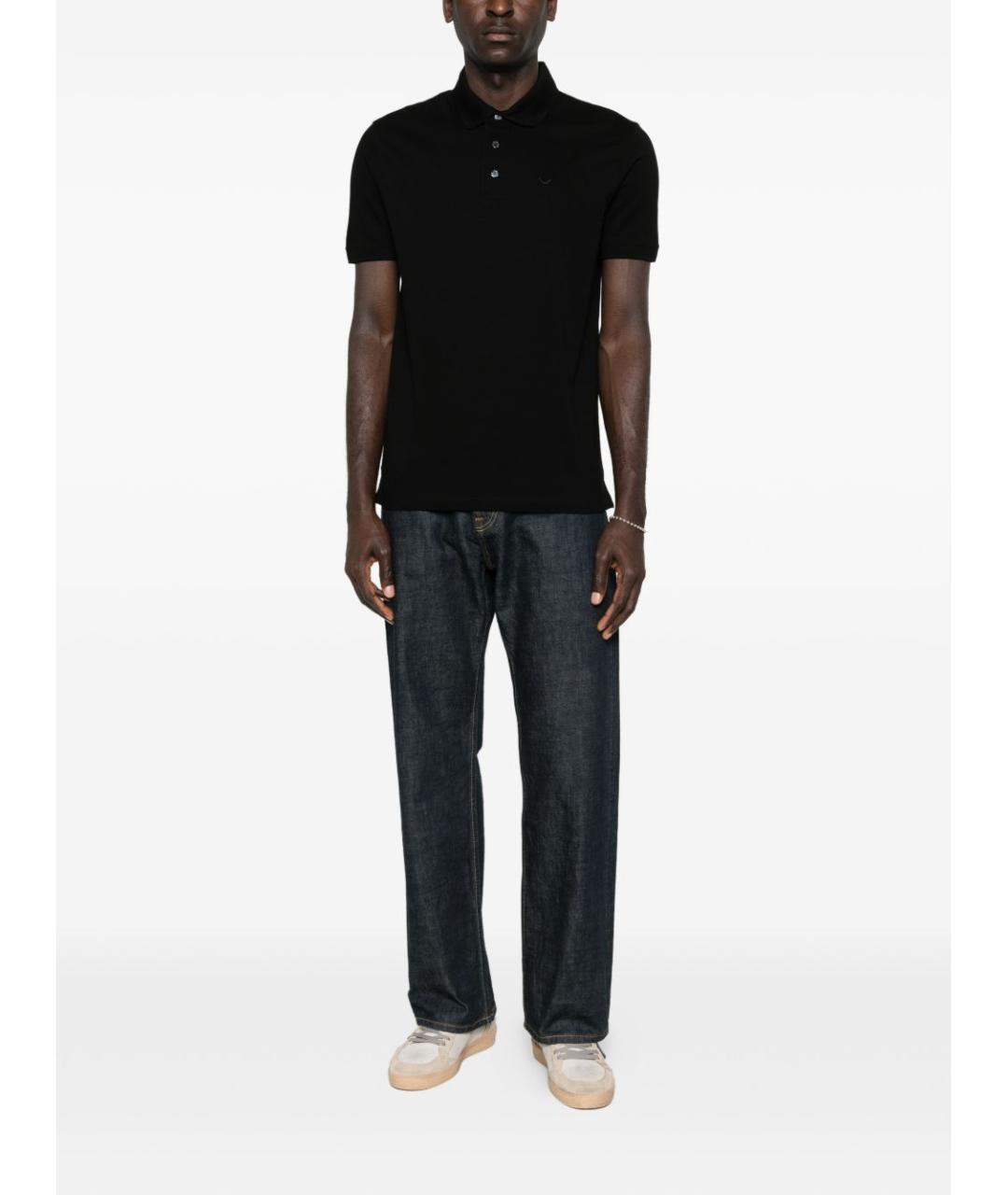 EMPORIO ARMANI Черное хлопковое поло с длинным рукавом, фото 4