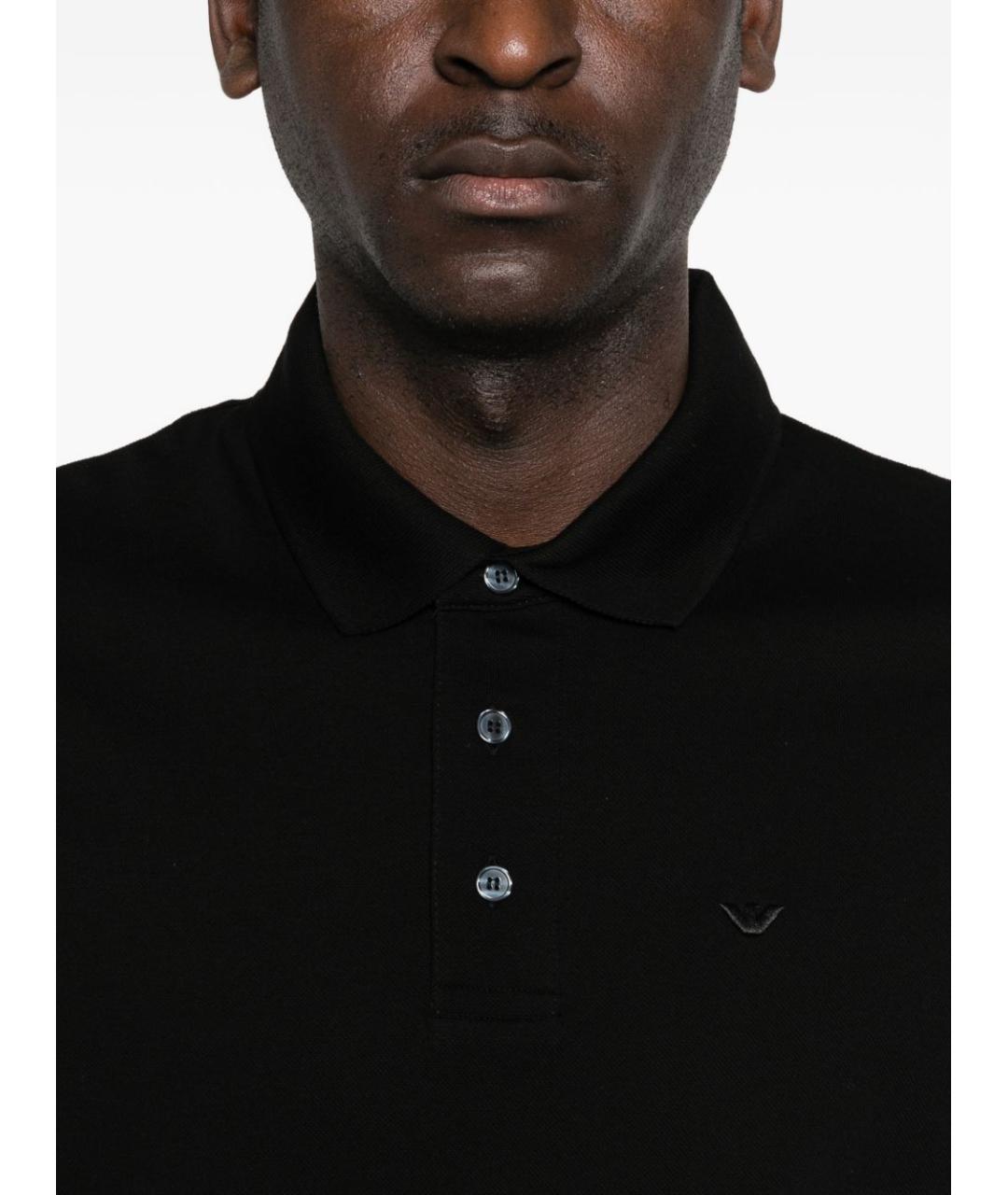 EMPORIO ARMANI Черное хлопковое поло с длинным рукавом, фото 5