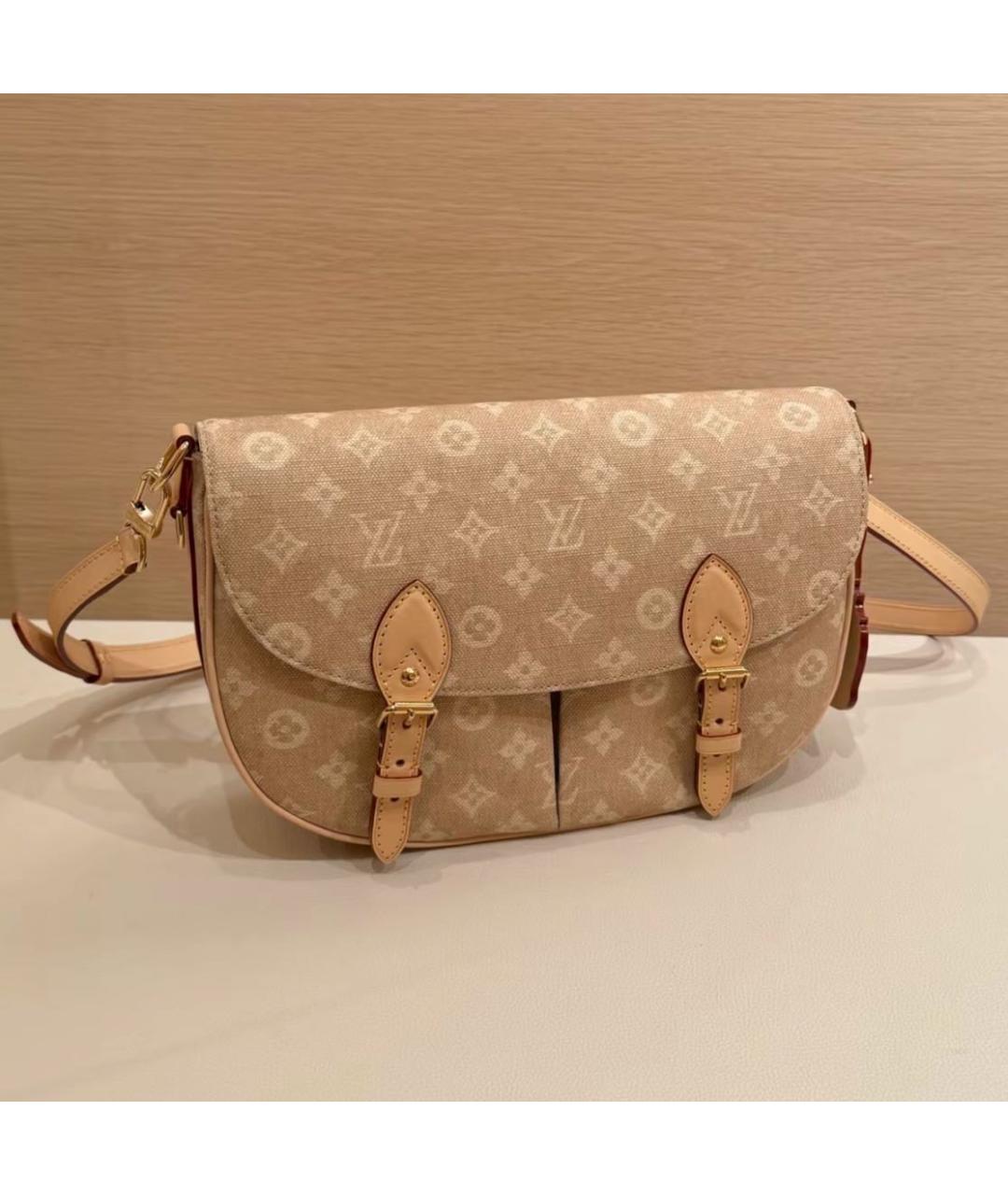 LOUIS VUITTON Бежевая тканевая сумка через плечо, фото 4