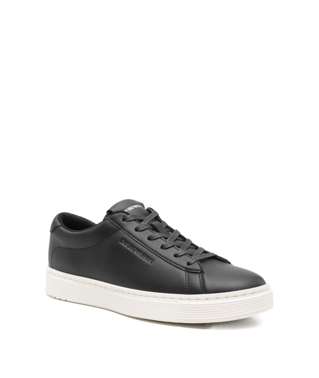EMPORIO ARMANI Черные кожаные низкие кроссовки / кеды, фото 3