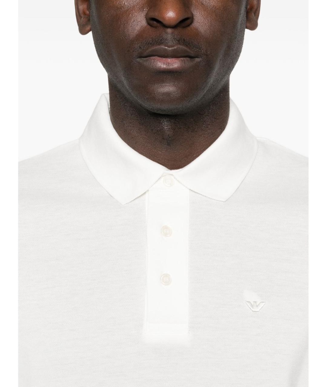 EMPORIO ARMANI Белое хлопковое поло с коротким рукавом, фото 5