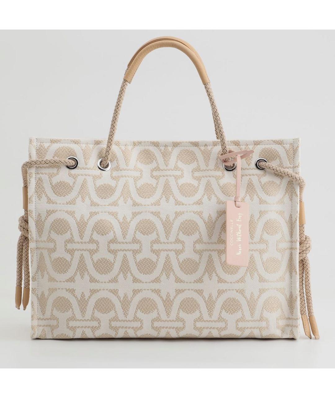 COCCINELLE Бежевая хлопковая сумка тоут, фото 5