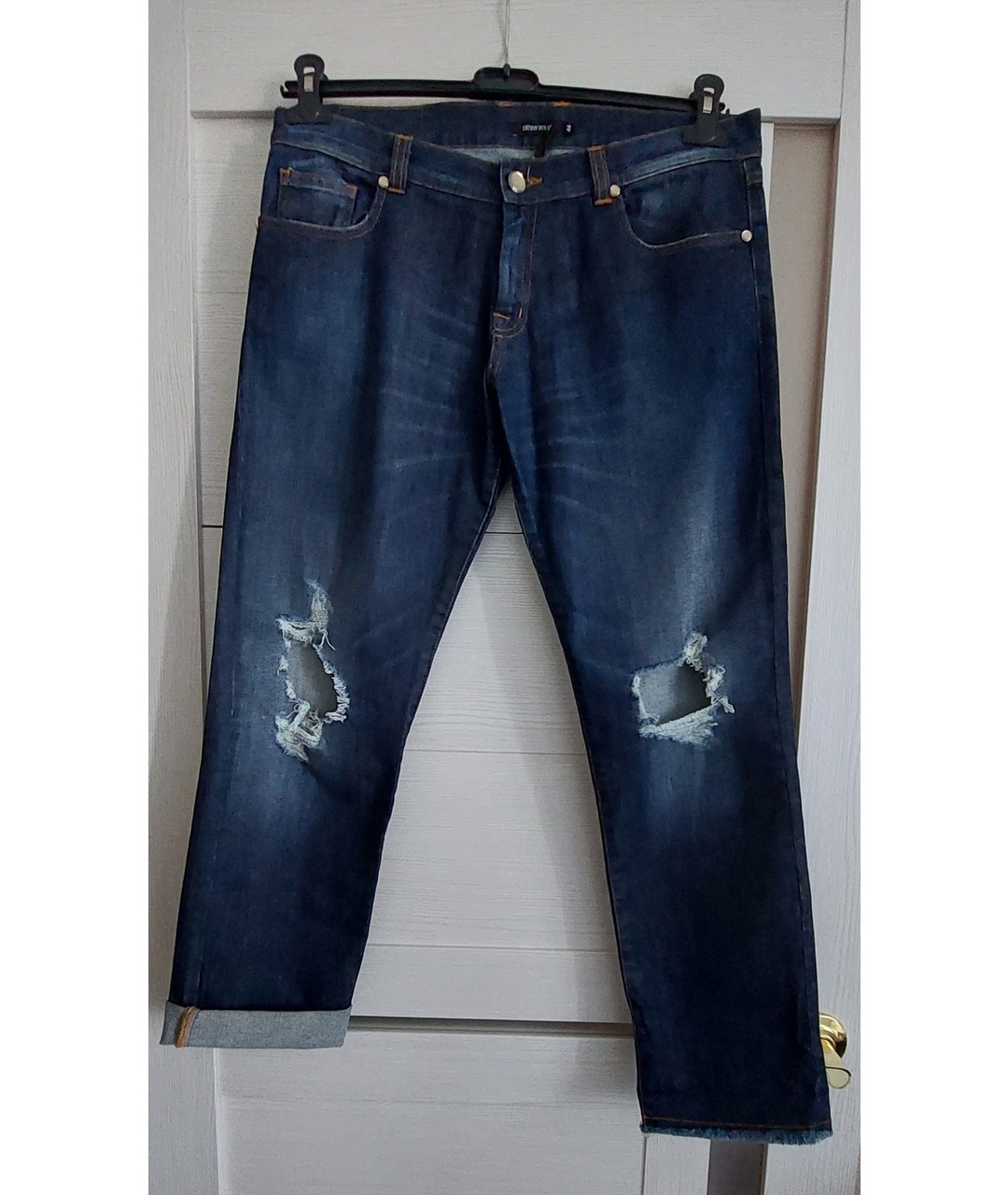 DENNY ROSE Темно-синие хлопковые прямые джинсы, фото 5