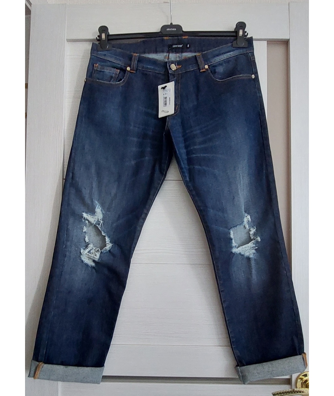 DENNY ROSE Темно-синие хлопко-эластановые прямые джинсы, фото 9
