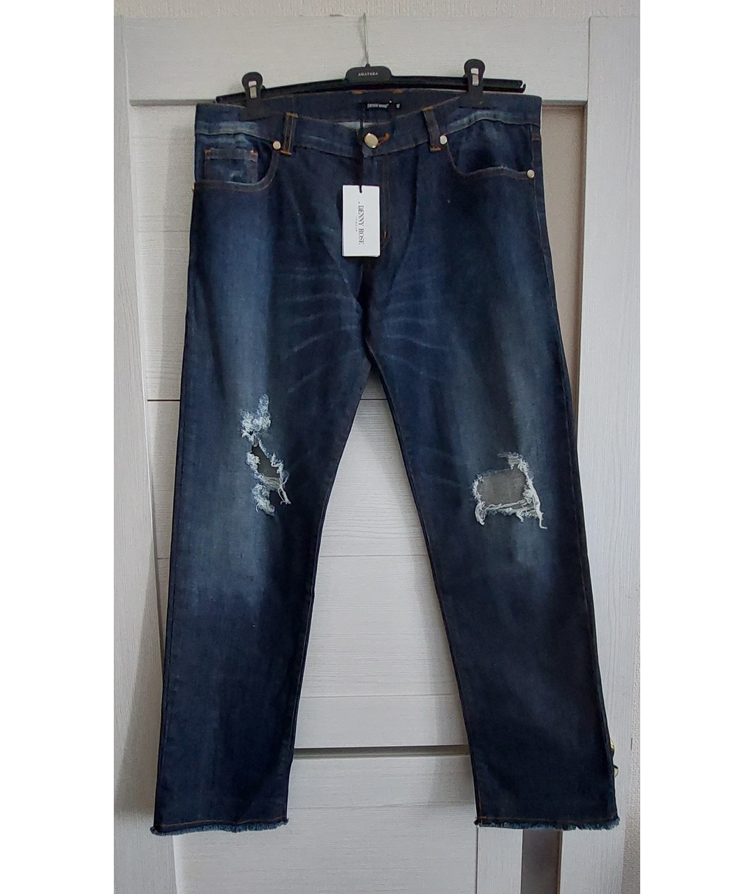 DENNY ROSE Темно-синие хлопко-эластановые прямые джинсы, фото 5