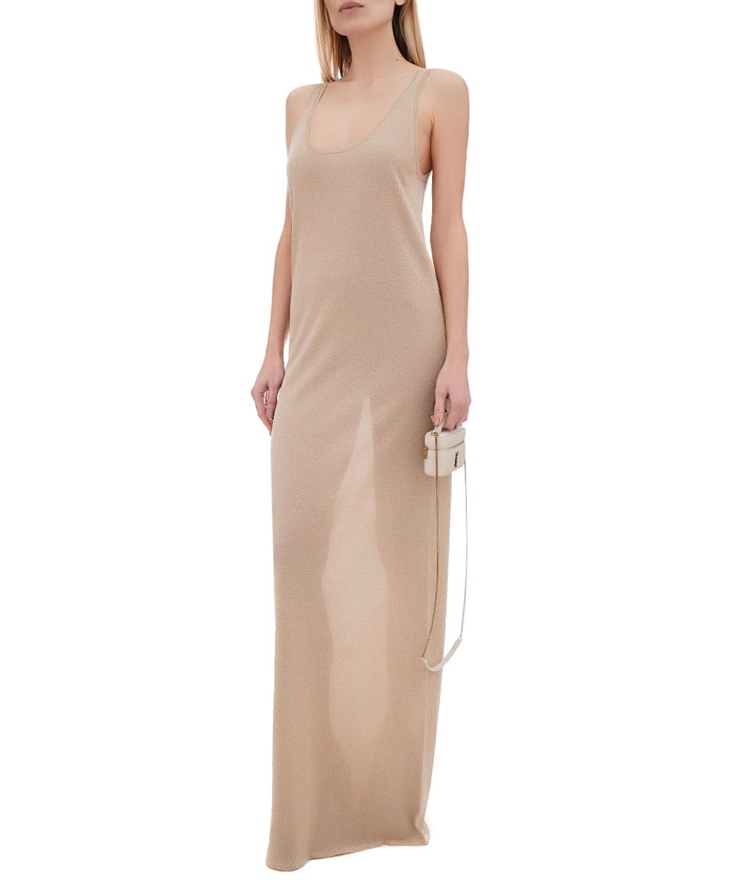 SAINT LAURENT Бежевое вискозное повседневное платье, фото 2