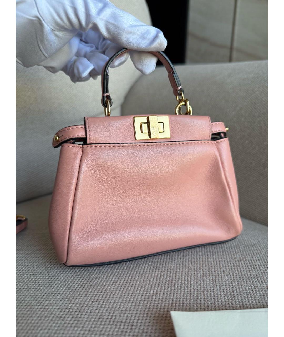 FENDI Розовая кожаная сумка с короткими ручками, фото 3