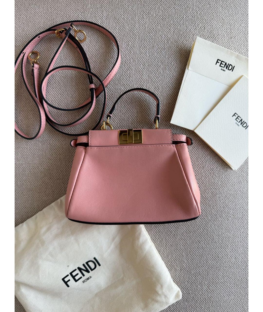 FENDI Розовая кожаная сумка с короткими ручками, фото 2