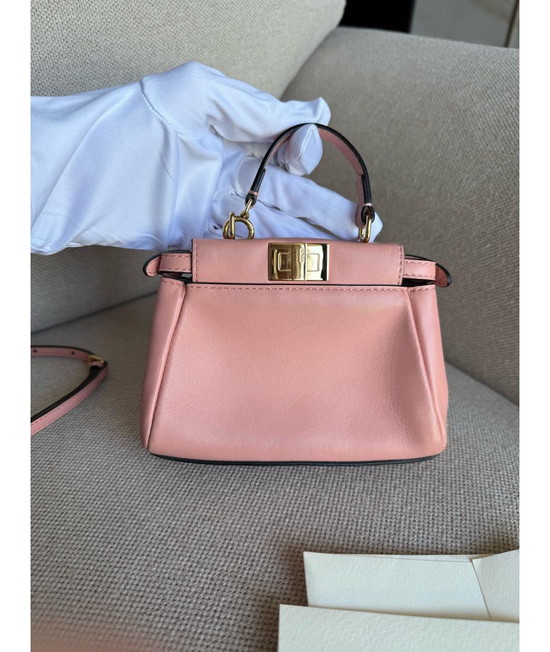 FENDI Розовая кожаная сумка с короткими ручками, фото 4