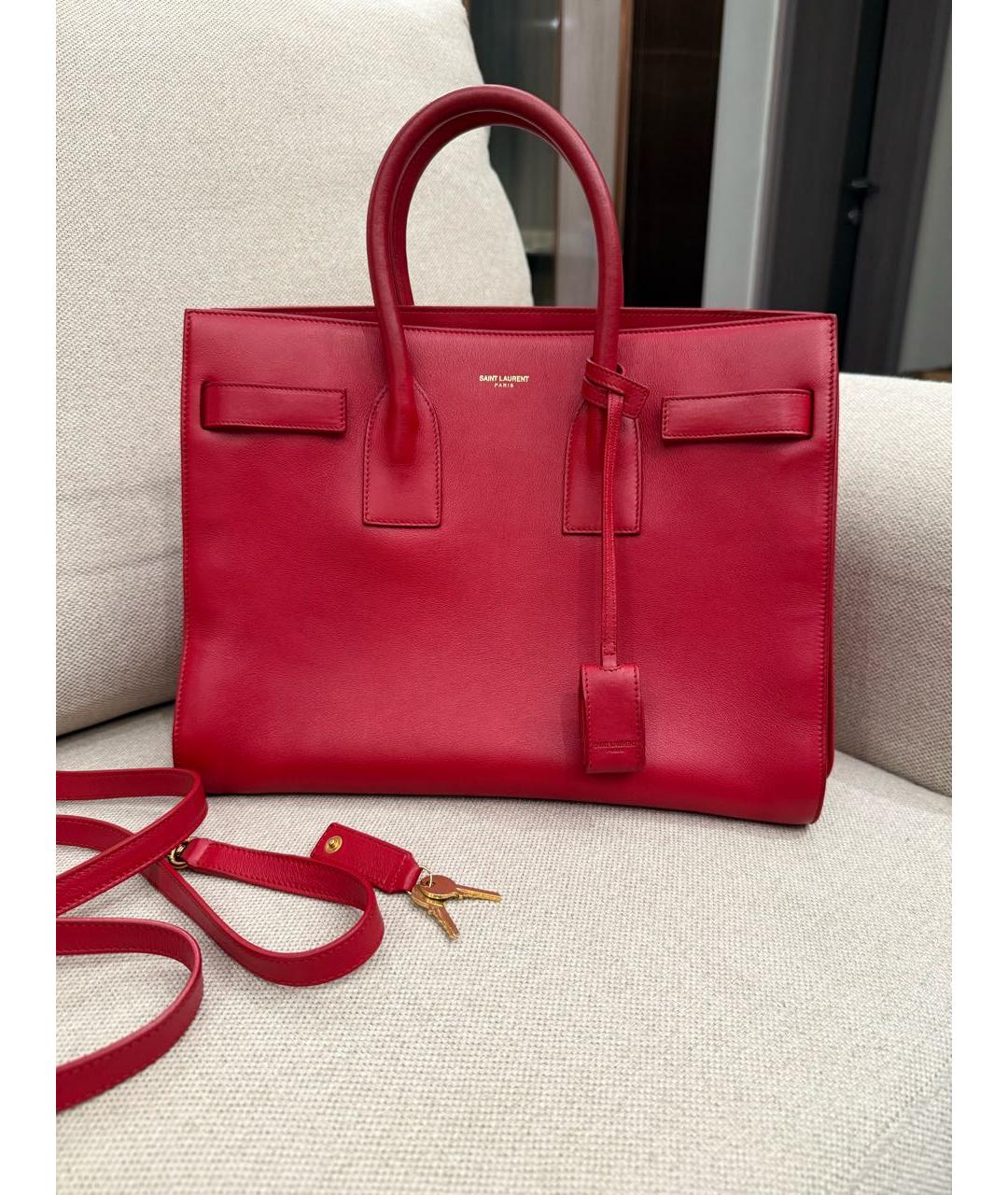 SAINT LAURENT Красная кожаная сумка с короткими ручками, фото 4