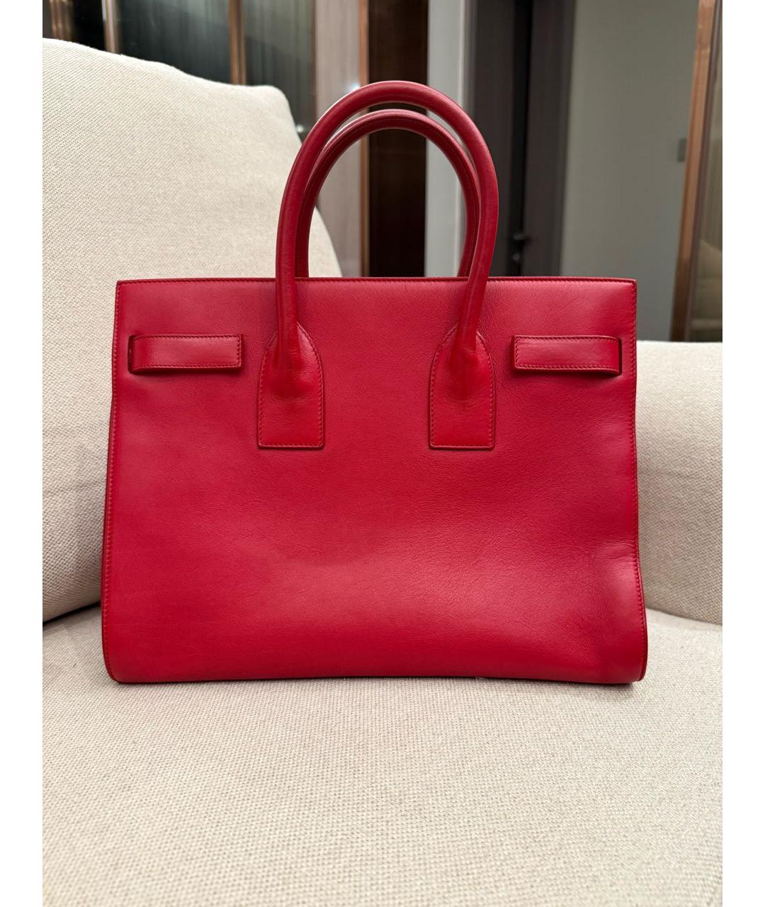 SAINT LAURENT Красная кожаная сумка с короткими ручками, фото 7