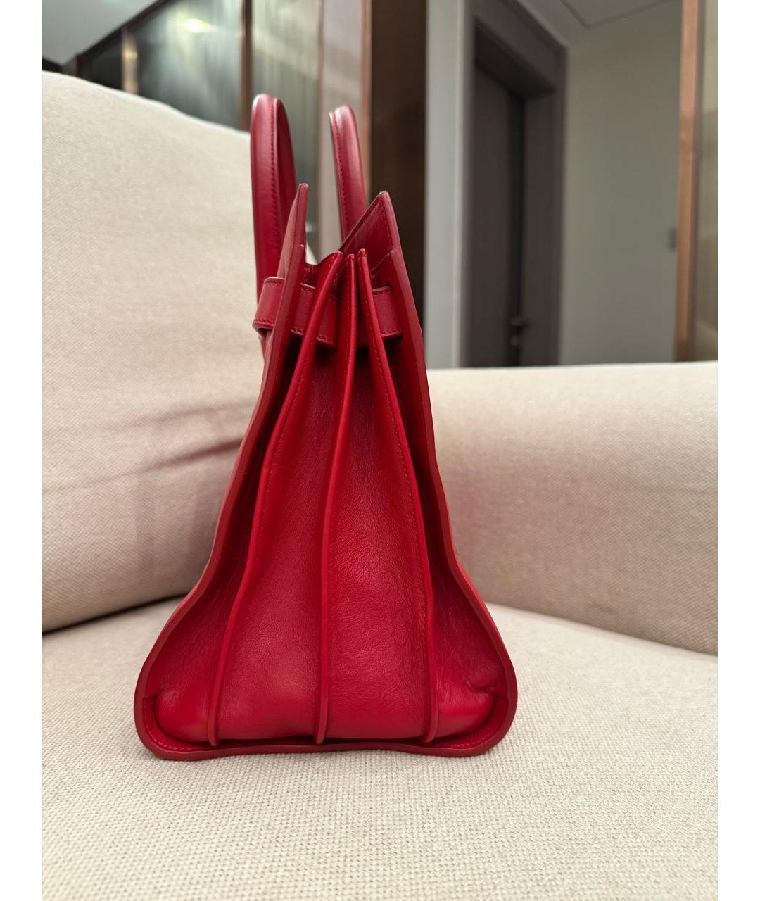 SAINT LAURENT Красная кожаная сумка с короткими ручками, фото 5