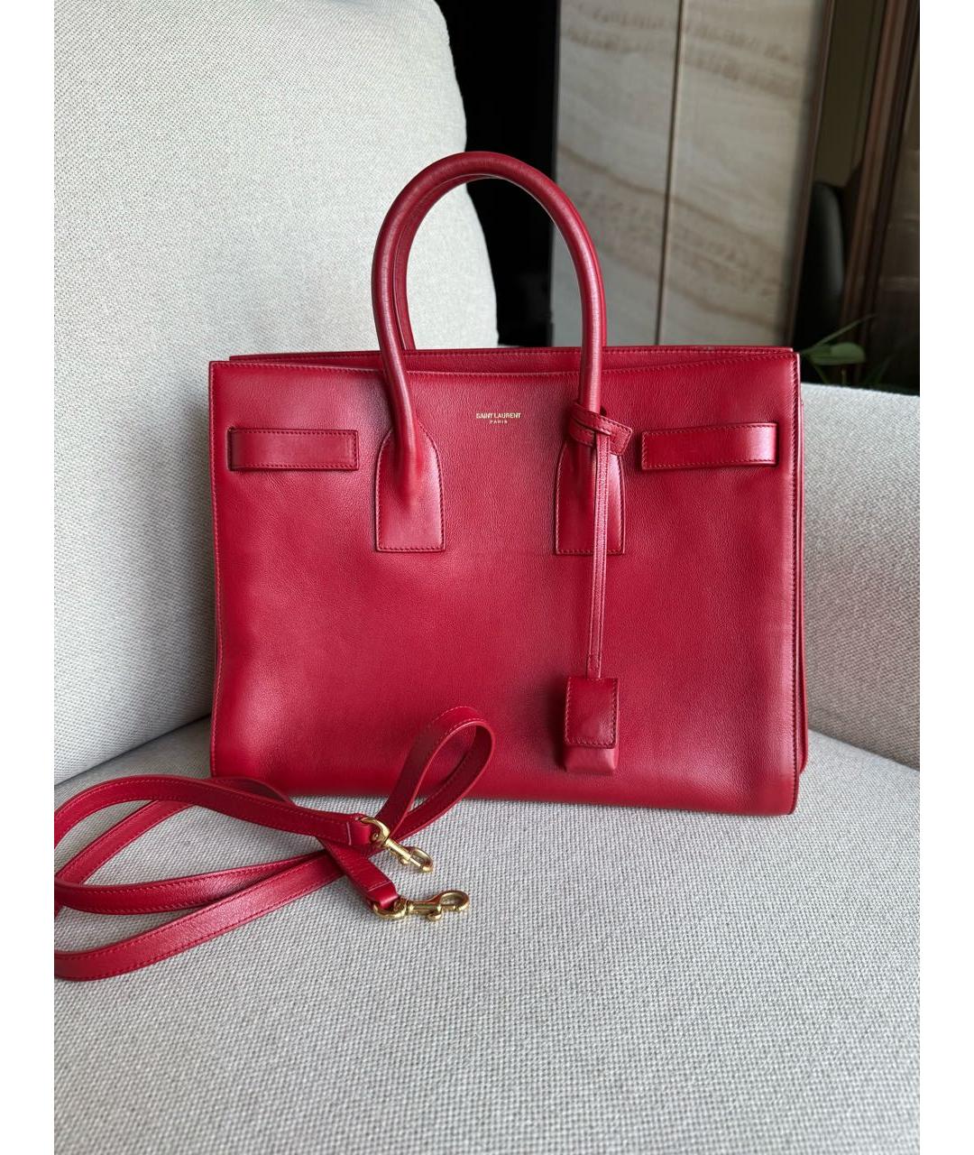 SAINT LAURENT Красная кожаная сумка с короткими ручками, фото 2