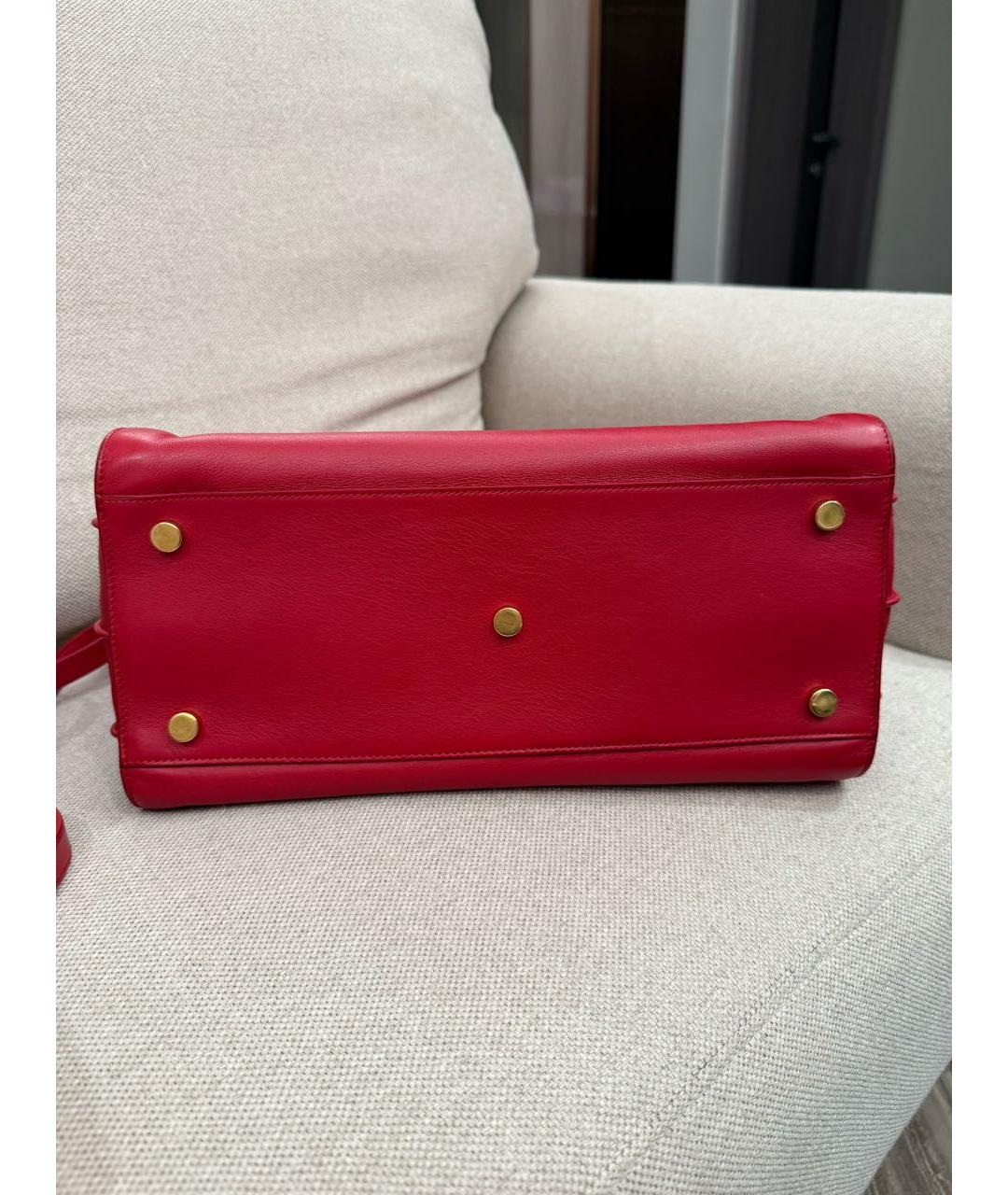 SAINT LAURENT Красная кожаная сумка с короткими ручками, фото 8