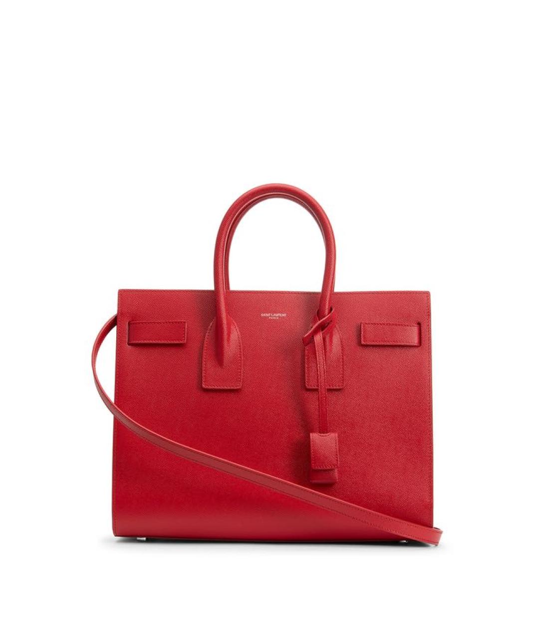 SAINT LAURENT Красная кожаная сумка с короткими ручками, фото 9