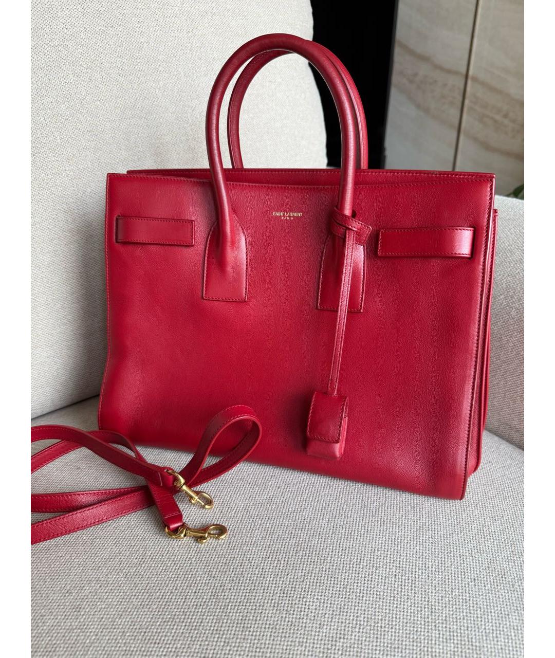 SAINT LAURENT Красная кожаная сумка с короткими ручками, фото 3