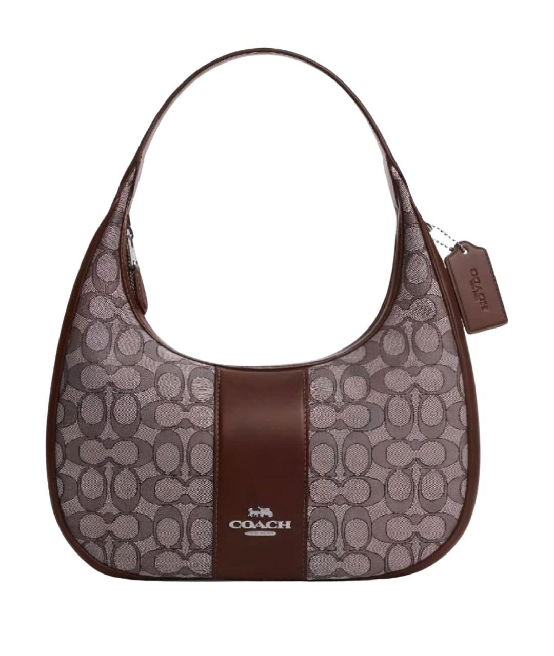 COACH Коричневая кожаная сумка с короткими ручками, фото 1