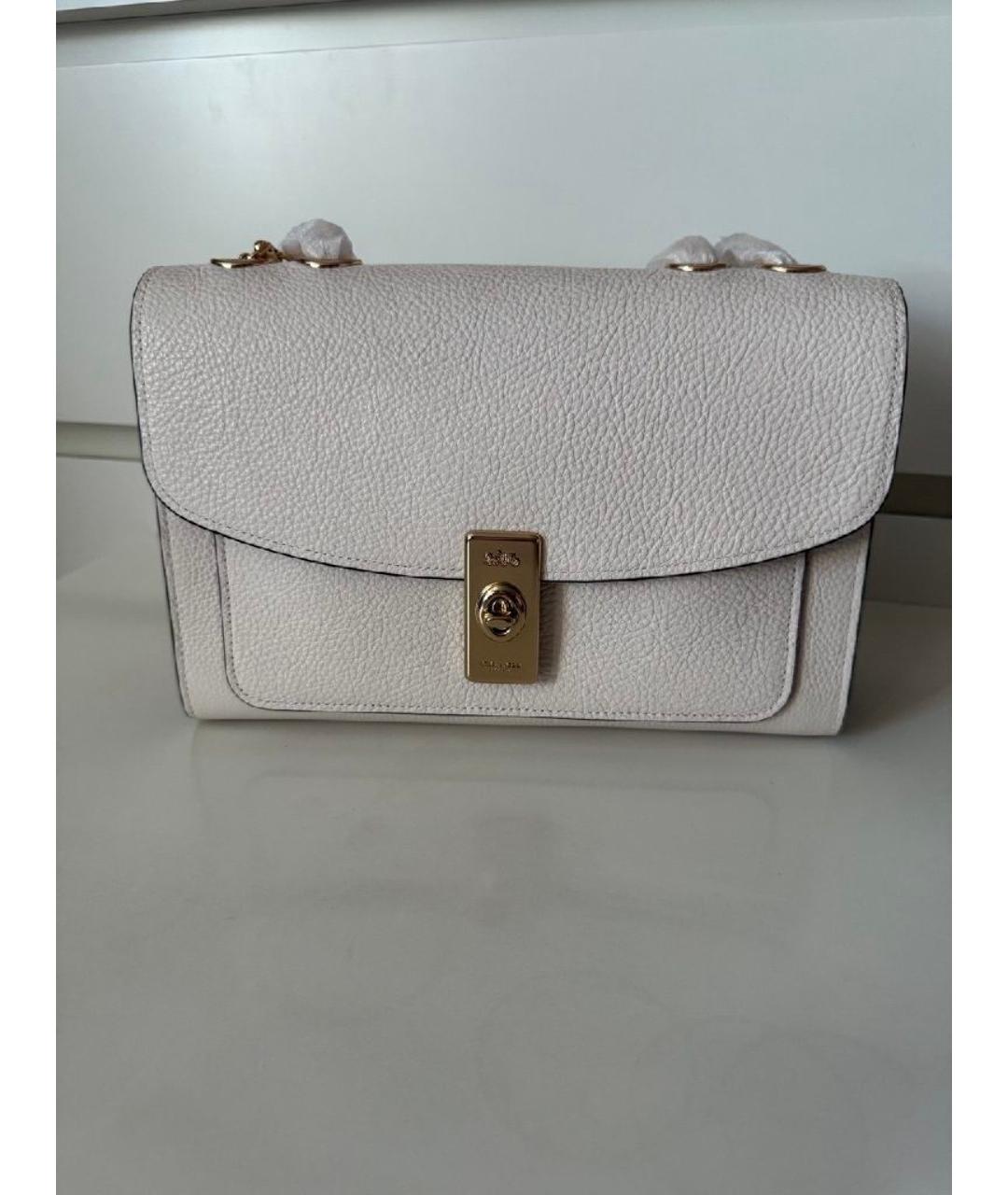 COACH Белая кожаная сумка с короткими ручками, фото 8