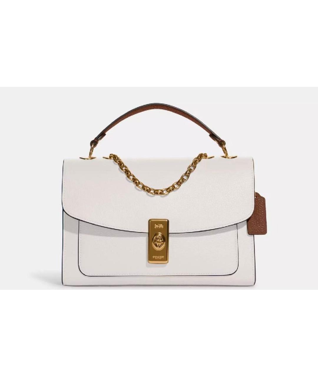 COACH Белая кожаная сумка с короткими ручками, фото 9