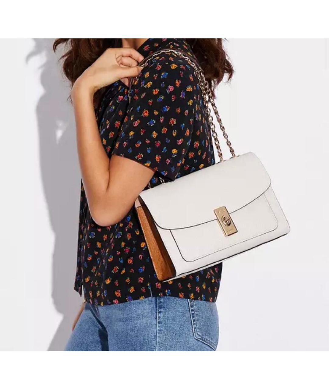 COACH Белая кожаная сумка с короткими ручками, фото 4