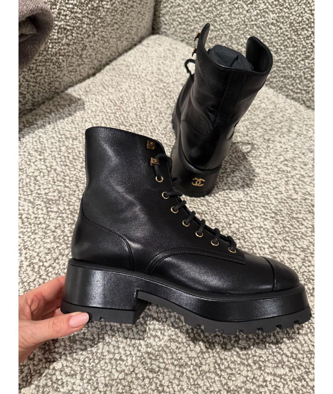 CHANEL Черные кожаные ботинки, фото 4