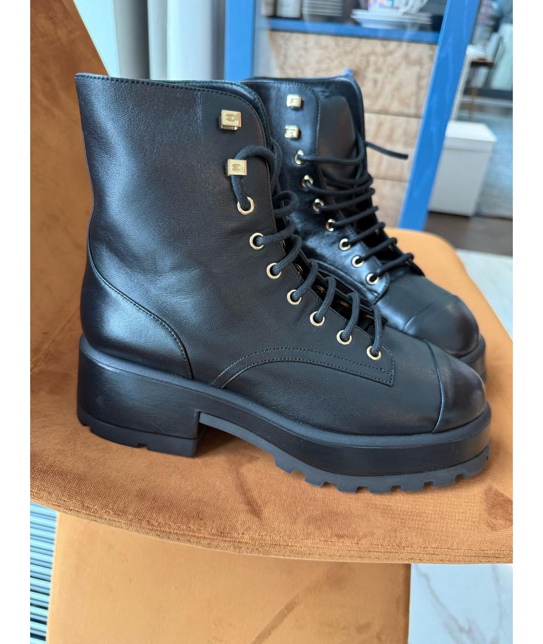 CHANEL Черные кожаные ботинки, фото 5