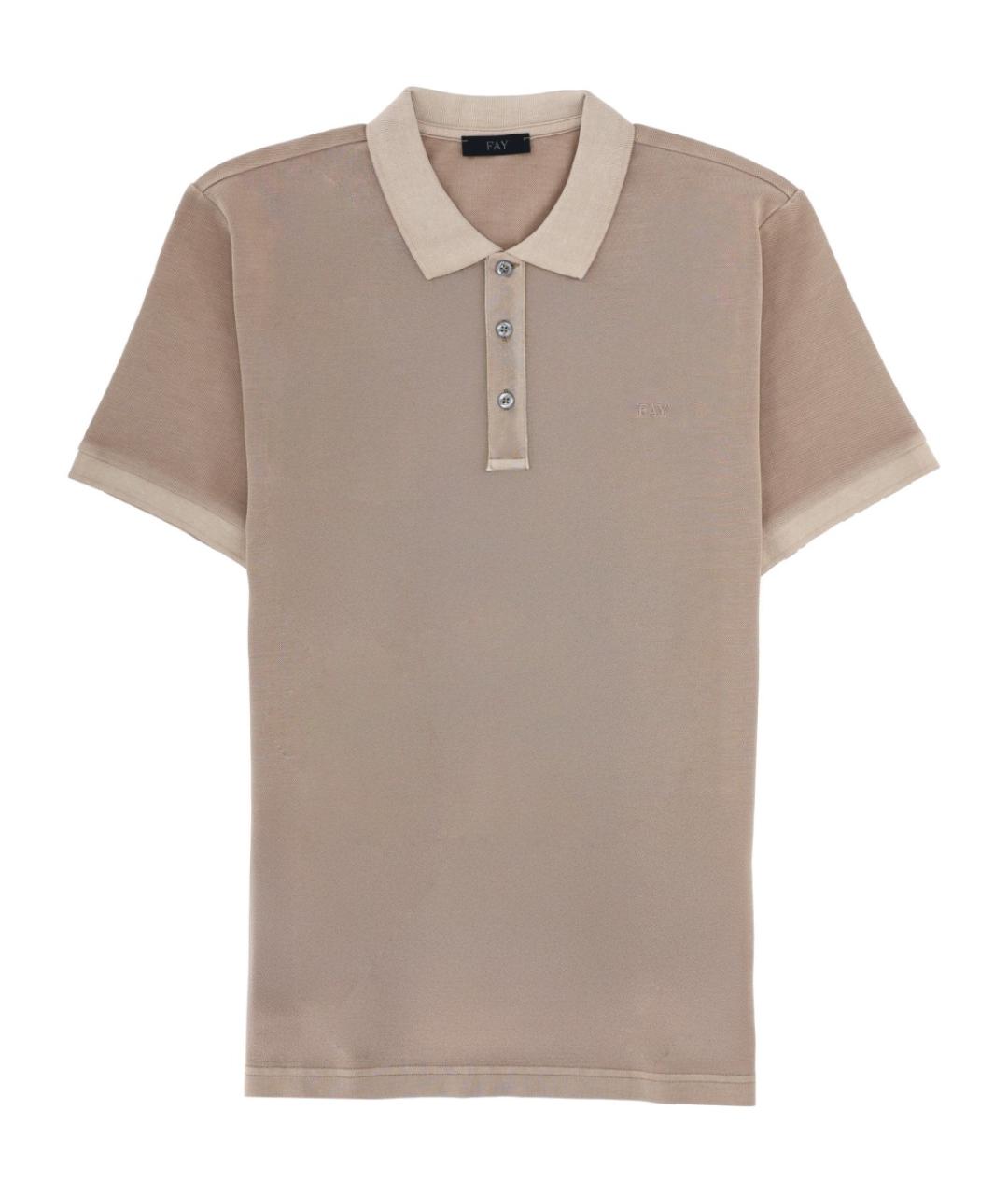 FAY Бежевое хлопковое поло с коротким рукавом, фото 1