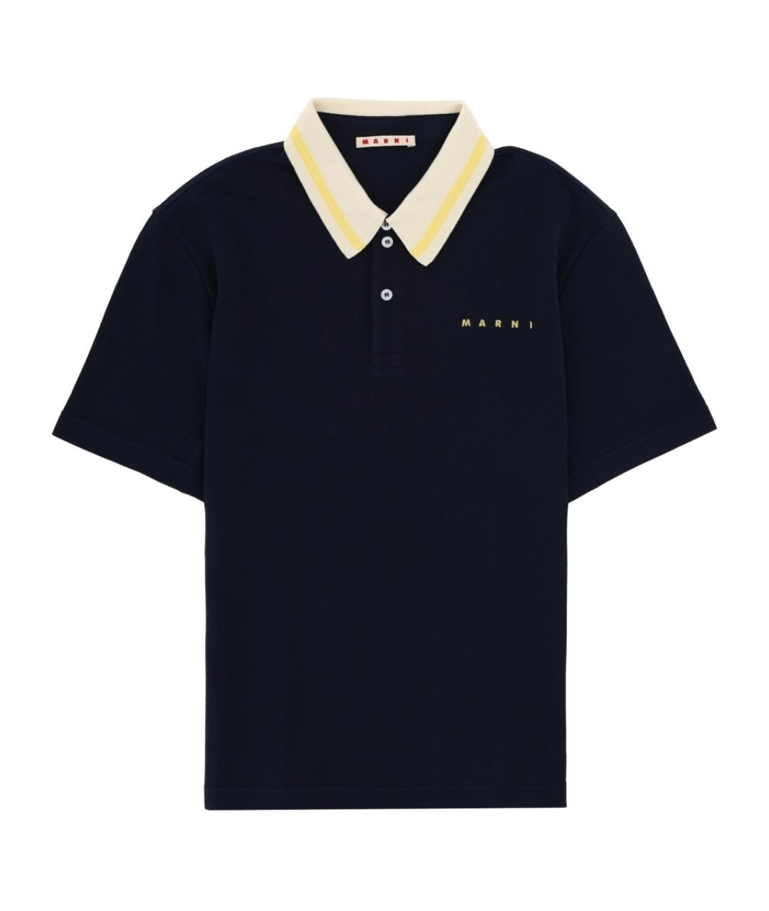 MARNI Синее хлопковое поло с коротким рукавом, фото 1