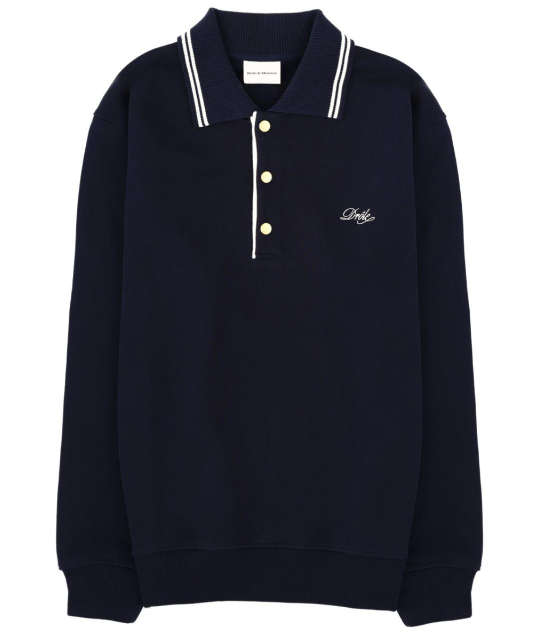 Drole de Monsieur Синее хлопковое поло с длинным рукавом, фото 1