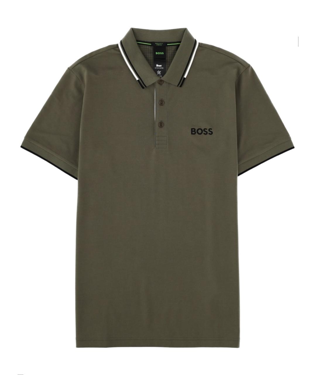 HUGO BOSS Зеленые хлопковое поло с коротким рукавом, фото 1