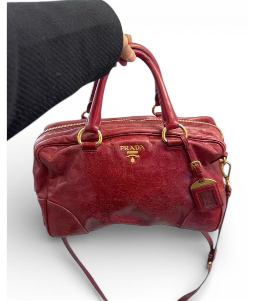 PRADA Красная кожаная сумка с короткими ручками, фото 9