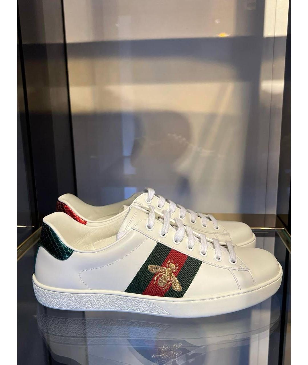 GUCCI Белые кожаные кеды, фото 6