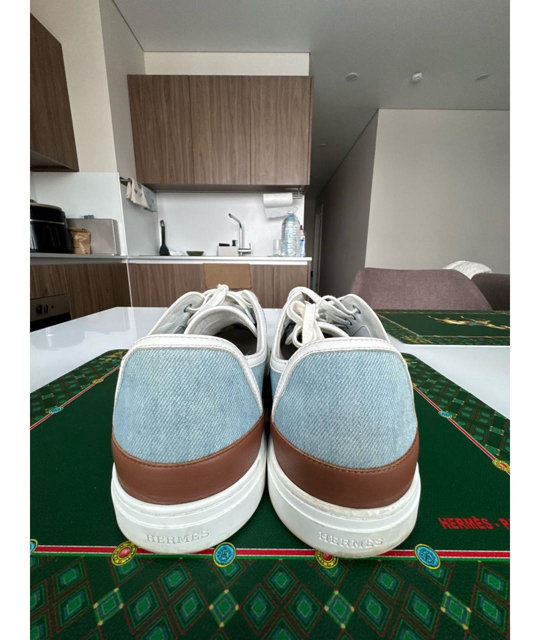 HERMES Голубые текстильные низкие кроссовки / кеды, фото 4