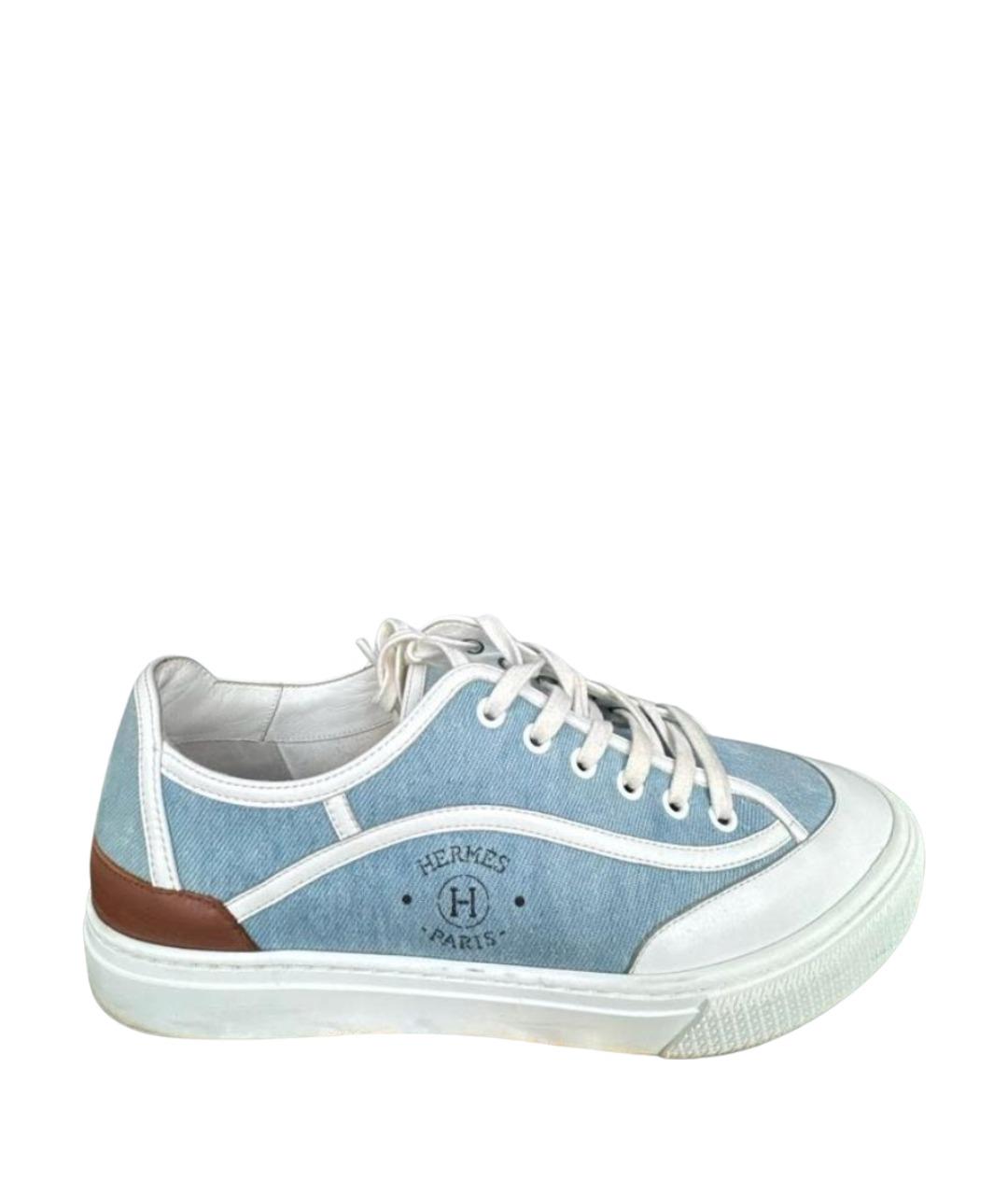 HERMES Голубые текстильные низкие кроссовки / кеды, фото 1