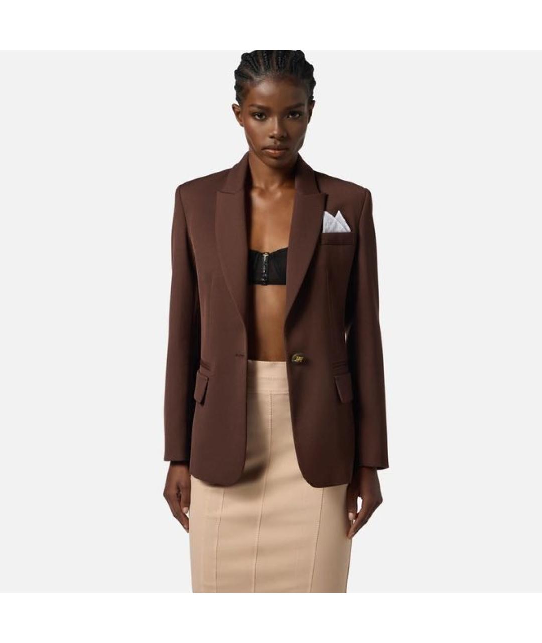 ELISABETTA FRANCHI Коричневый вискозный жакет/пиджак, фото 5