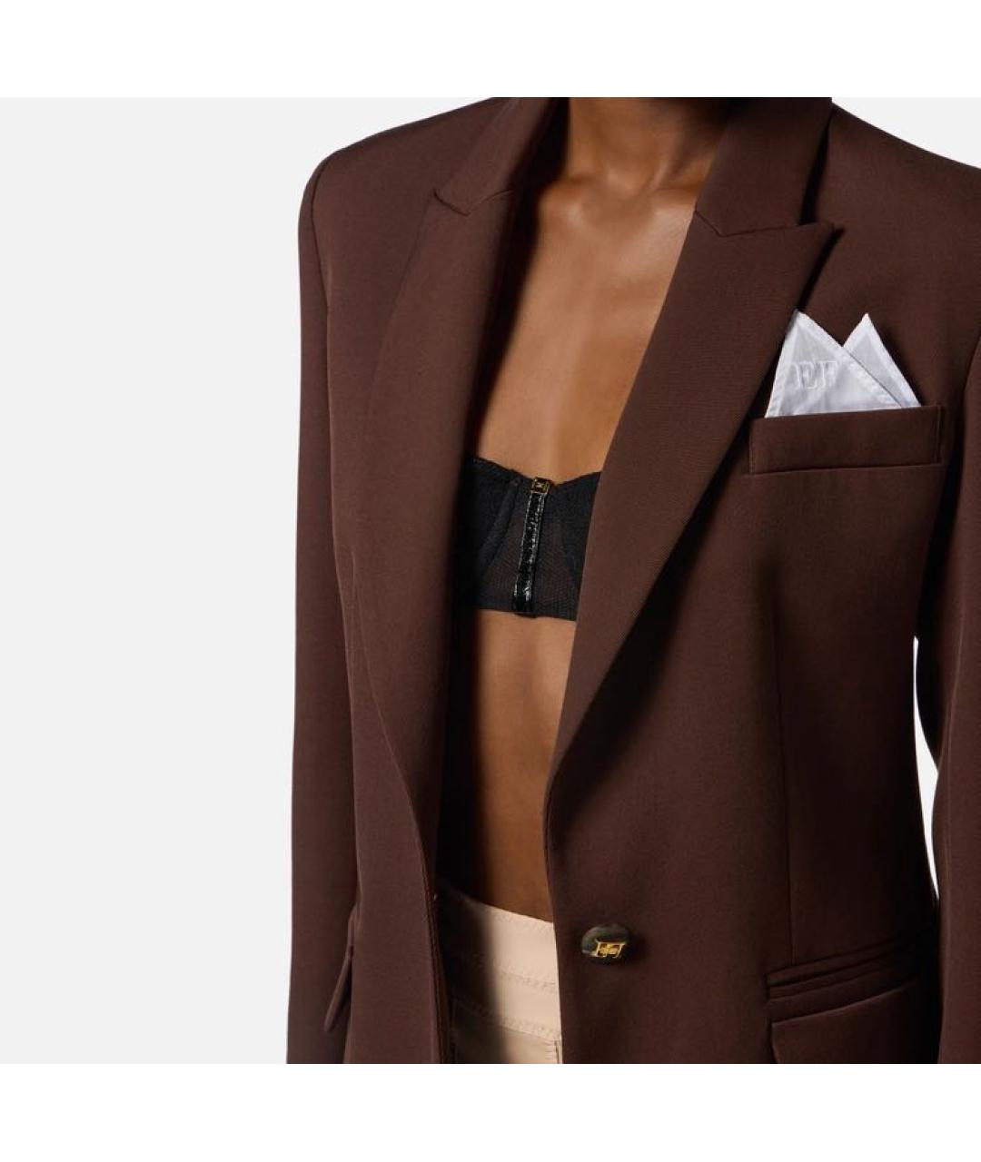 ELISABETTA FRANCHI Коричневый вискозный жакет/пиджак, фото 3