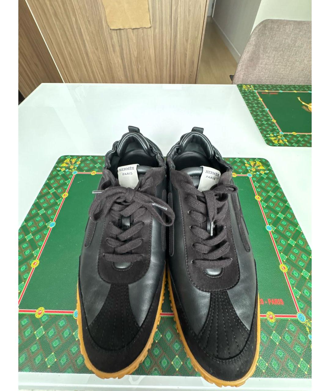 HERMES Черные кожаные низкие кроссовки / кеды, фото 2