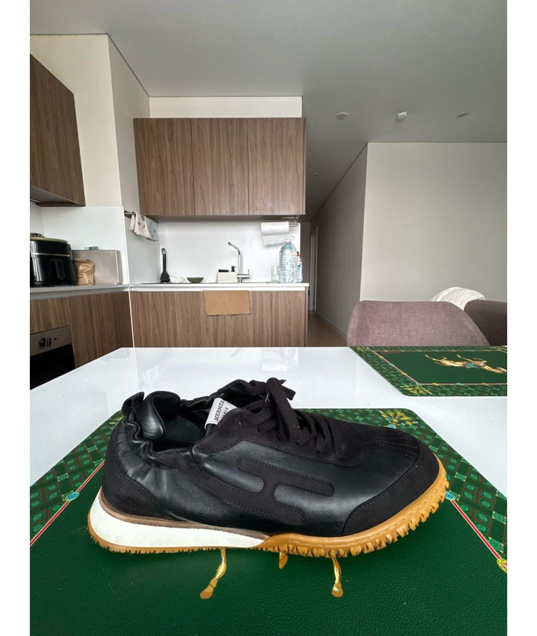 HERMES Черные кожаные низкие кроссовки / кеды, фото 5