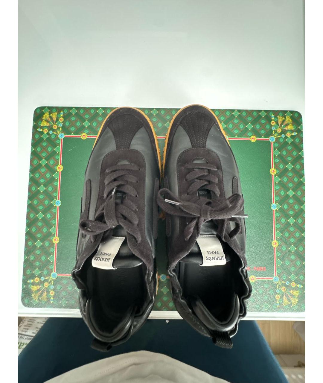 HERMES Черные кожаные низкие кроссовки / кеды, фото 3