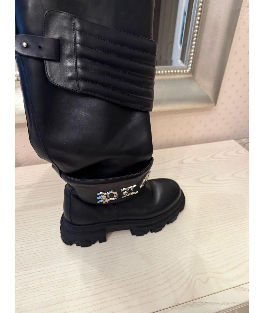 PHILIPP PLEIN Черные кожаные сапоги, фото 2