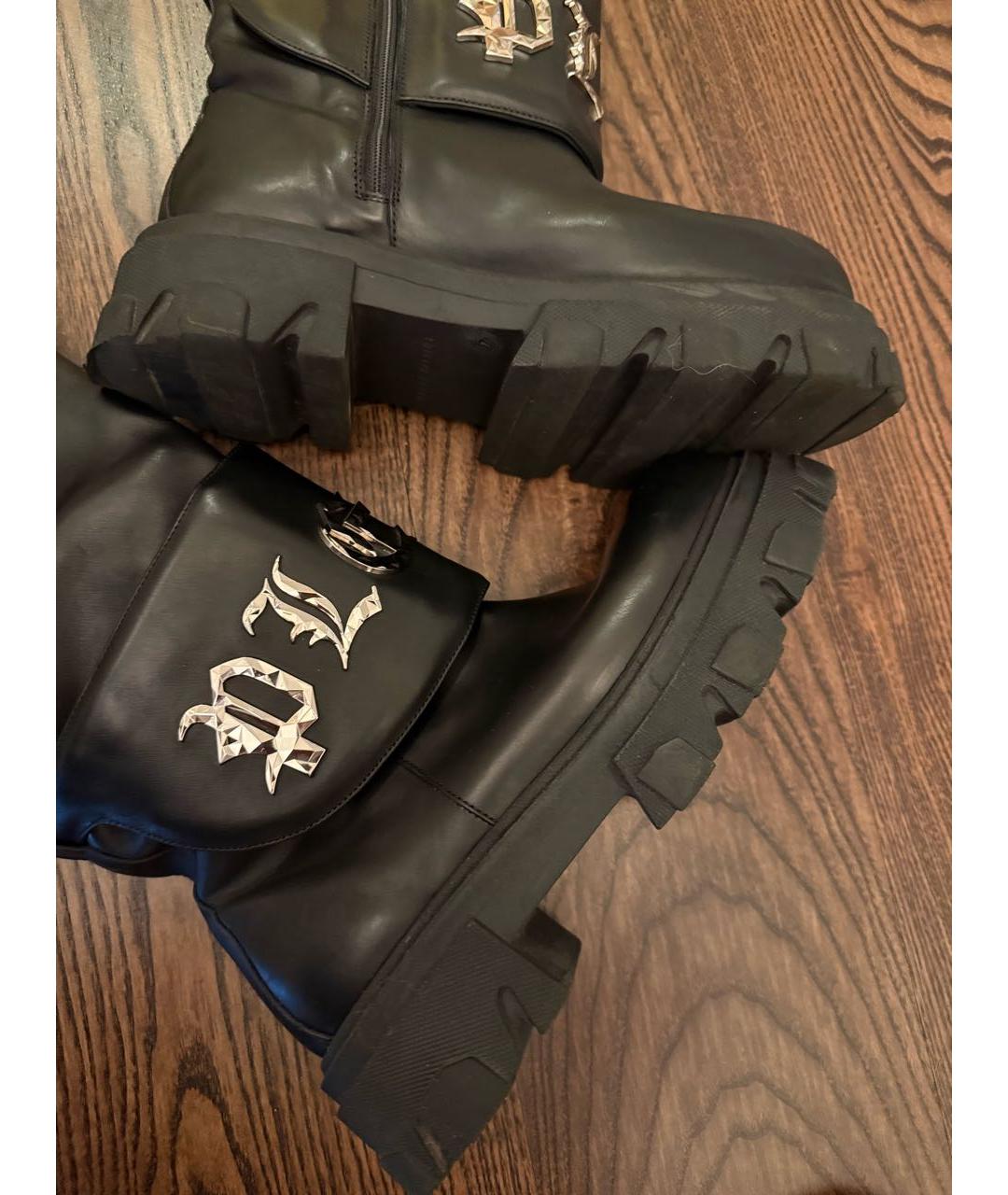 PHILIPP PLEIN Черные кожаные сапоги, фото 8