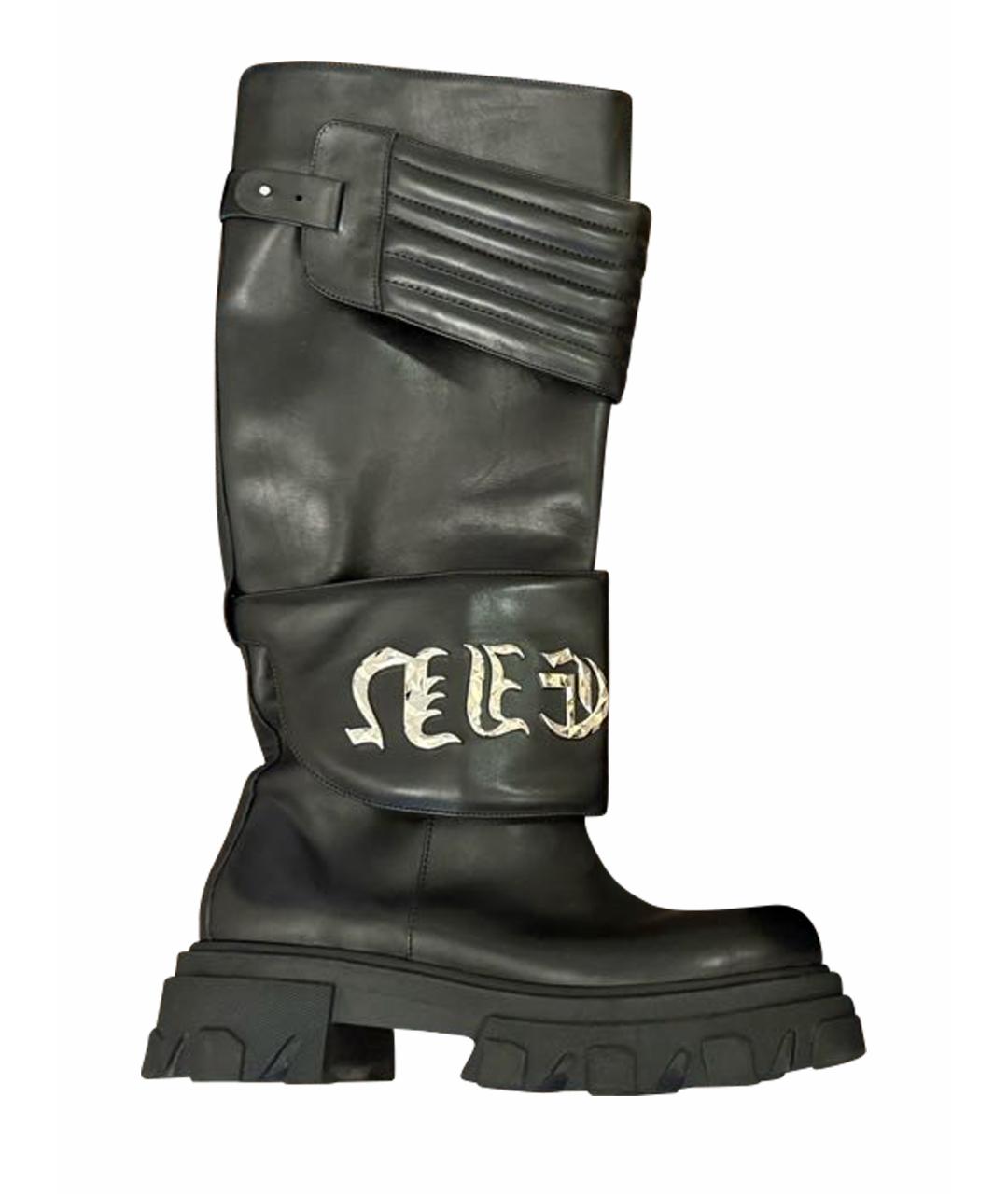 PHILIPP PLEIN Черные кожаные сапоги, фото 1