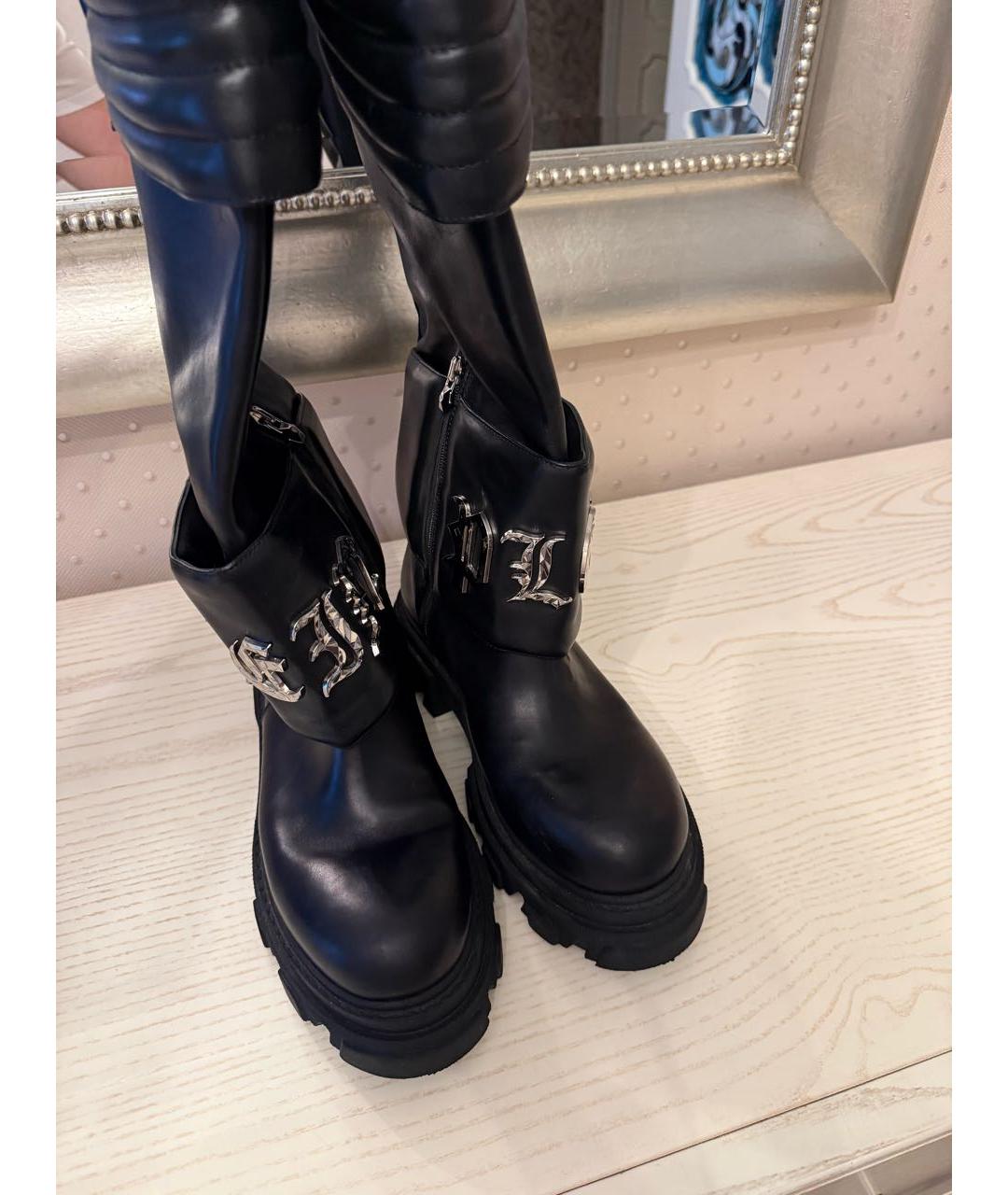 PHILIPP PLEIN Черные кожаные сапоги, фото 3