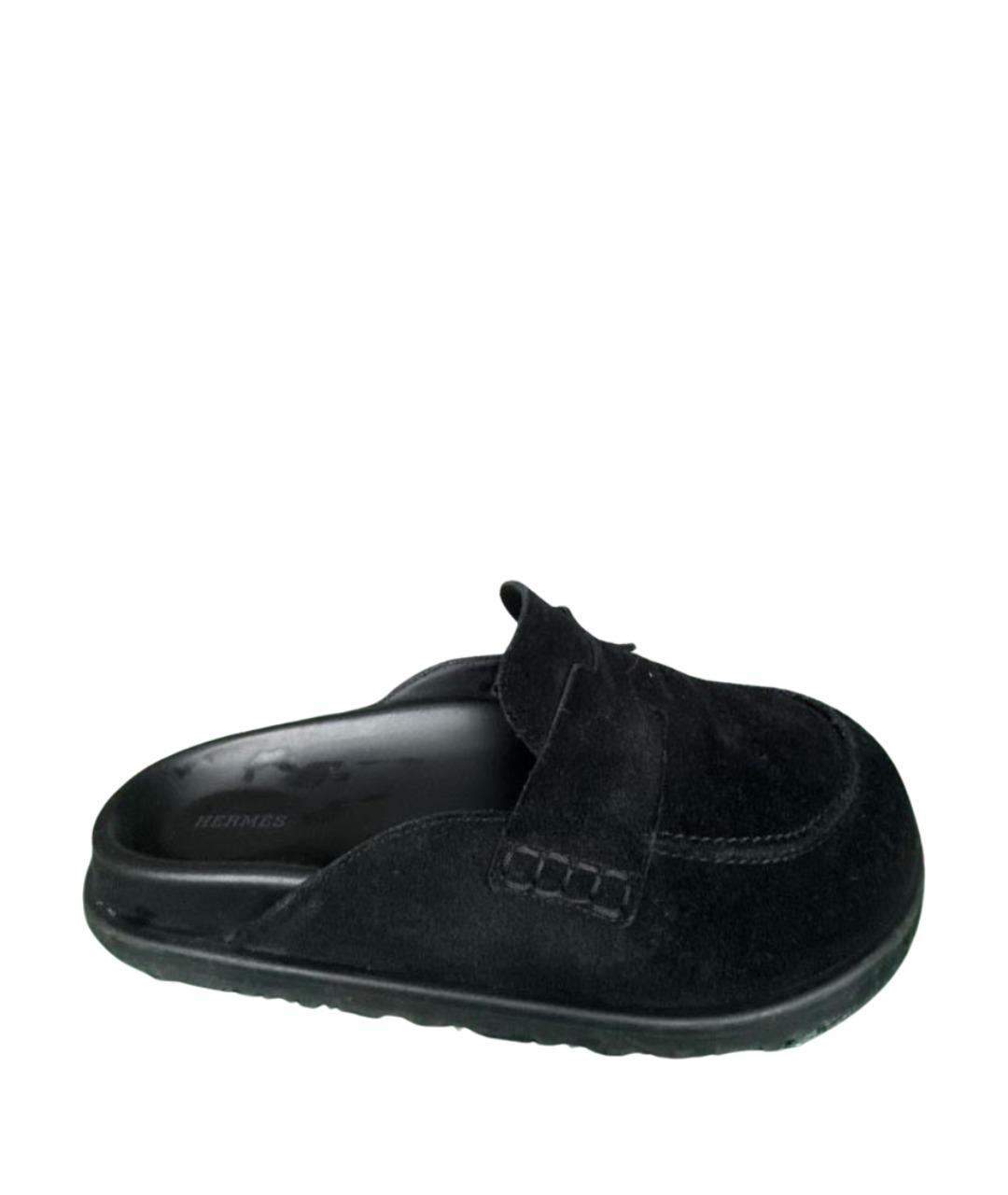 HERMES Черные замшевые шлепанцы, фото 1