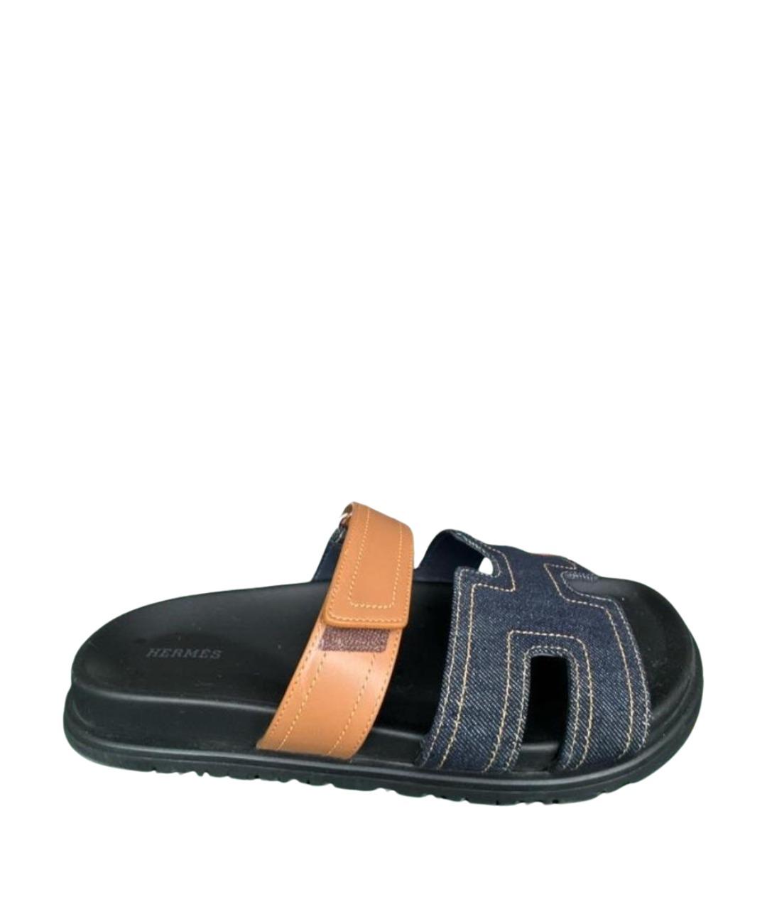 HERMES Синие кожаные шлепанцы, фото 1