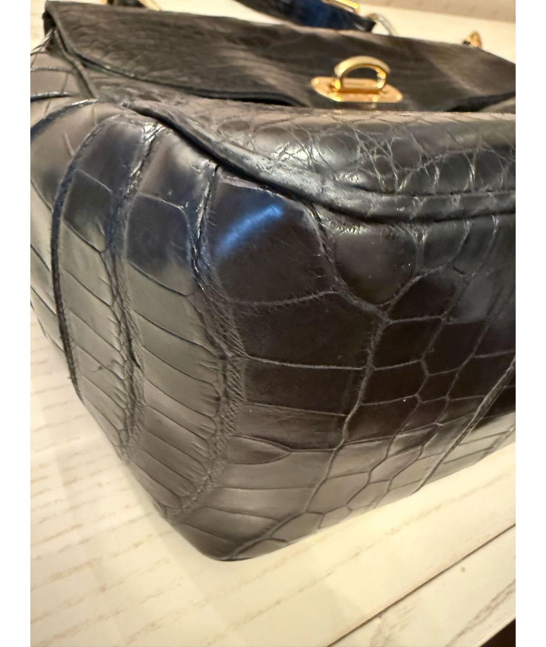 RALPH LAUREN Черная сумка с короткими ручками из экзотической кожи, фото 7